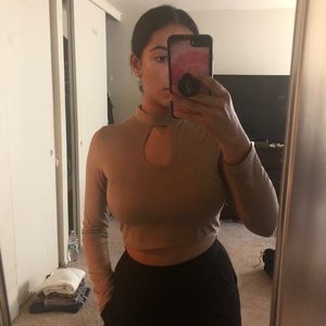 Tan faux suede crop top